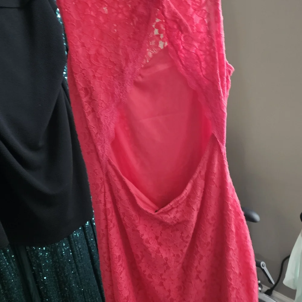Elegant Lace Backless Coral Dress - Picture 3 of 3